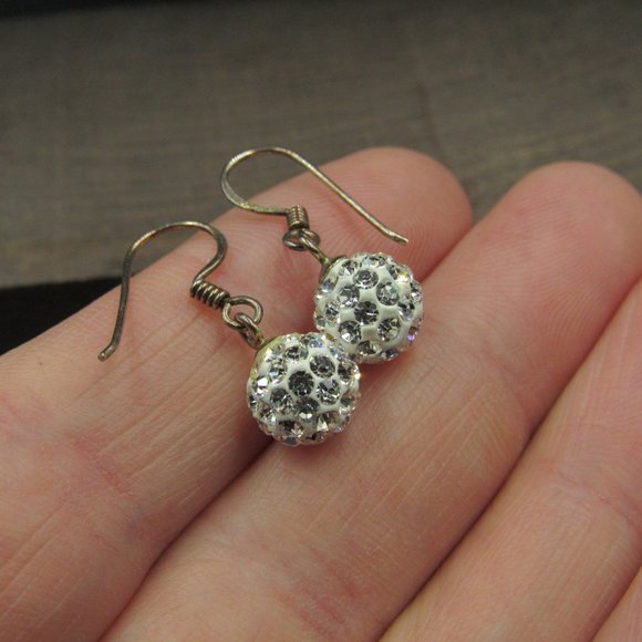 Sterling Silver Small Crystal Ball Dangle Earrings - Picture 2 of 5